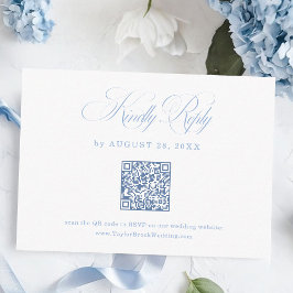 Elegant White and Blue Wedding RSVP Qr Code  Begleitkarte