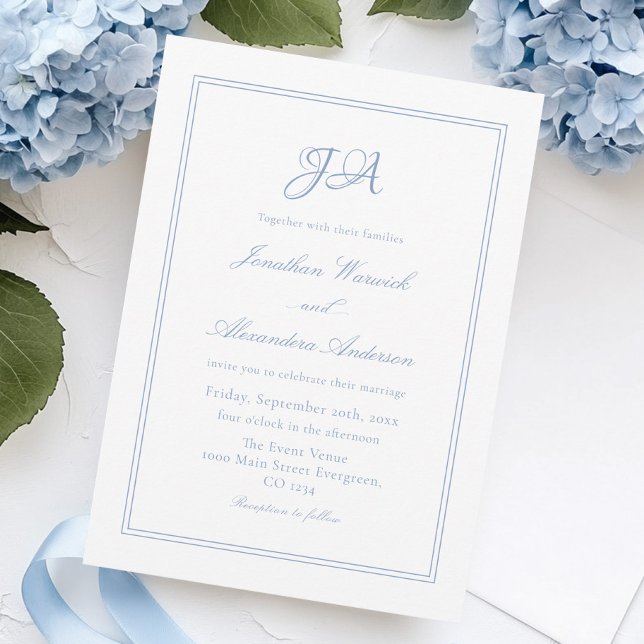 Elegant White and Dusty Blue Wedding Einladung (Von Creator hochgeladen)