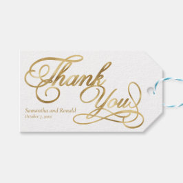 Elegant White and Faux Gold Calligraphy Thank You Geschenkanhänger