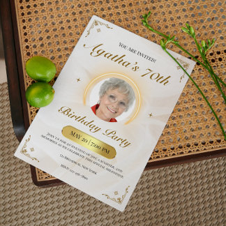 Elegant White And Gold Classic Birthday Party Einladung