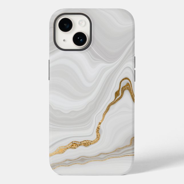 Elegant White And Gold Marble Case-Mate iPhone 14 Hülle (Rückseite)