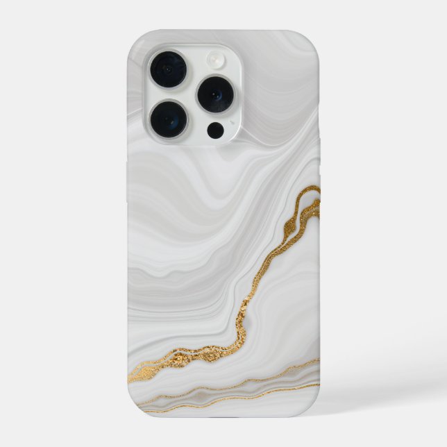 Elegant White And Gold Marble iPhone 15 Pro Hülle (Rückseite)