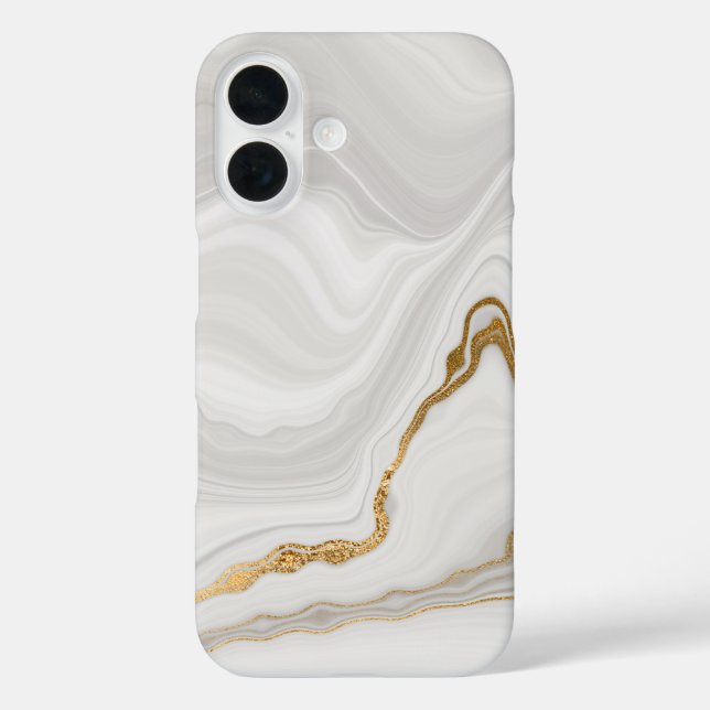 Elegant White And Gold Marble iPhone 16 Hülle (Rückseite)