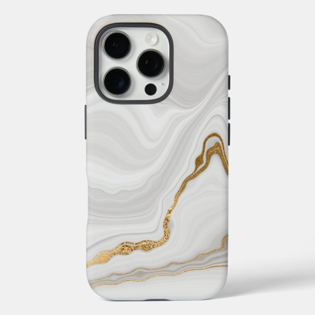 Elegant White And Gold Marble iPhone 16 Pro Hülle (Rückseite)