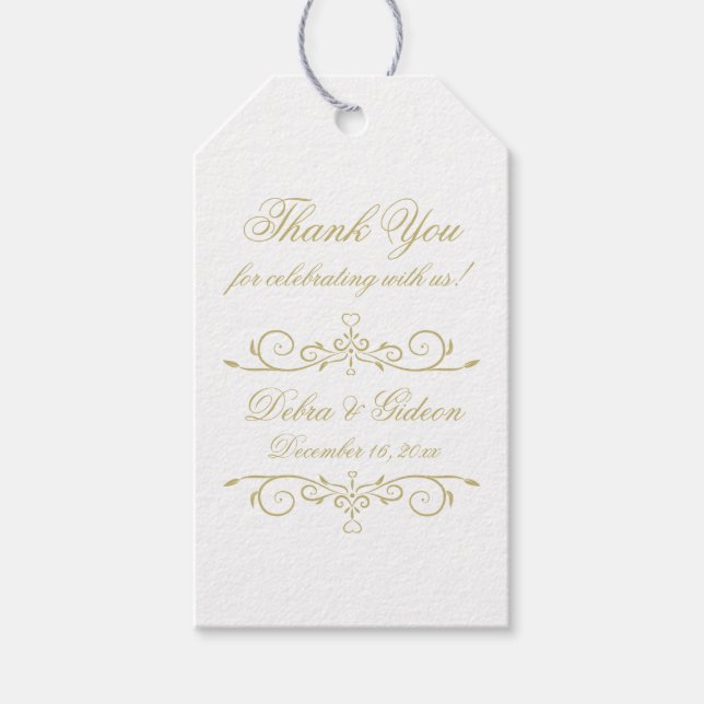 Elegant White and Gold Monogram Vielen Dank Geschenkanhänger (Vorderseite)