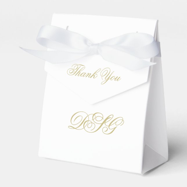 Elegant White and Gold Monogram Vielen Dank Geschenkschachtel (Vorderseite)