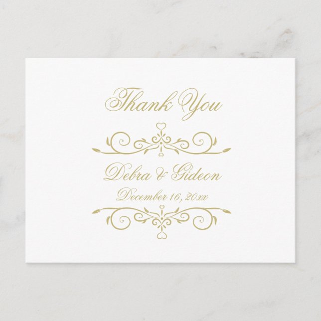 Elegant White and Gold Monogram Vielen Dank Postkarte (Vorderseite)