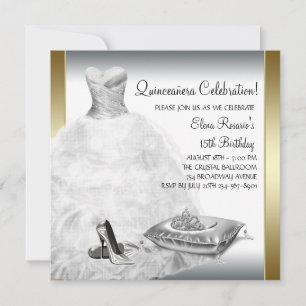 Elegant White and Gold Princess Quinceanera Einladung