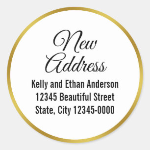 Elegant White and Imitate Gold Neue Adresse Runder Aufkleber