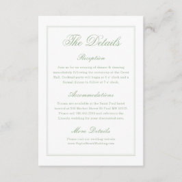 Elegant White and Sage Green Wedding Details Begleitkarte