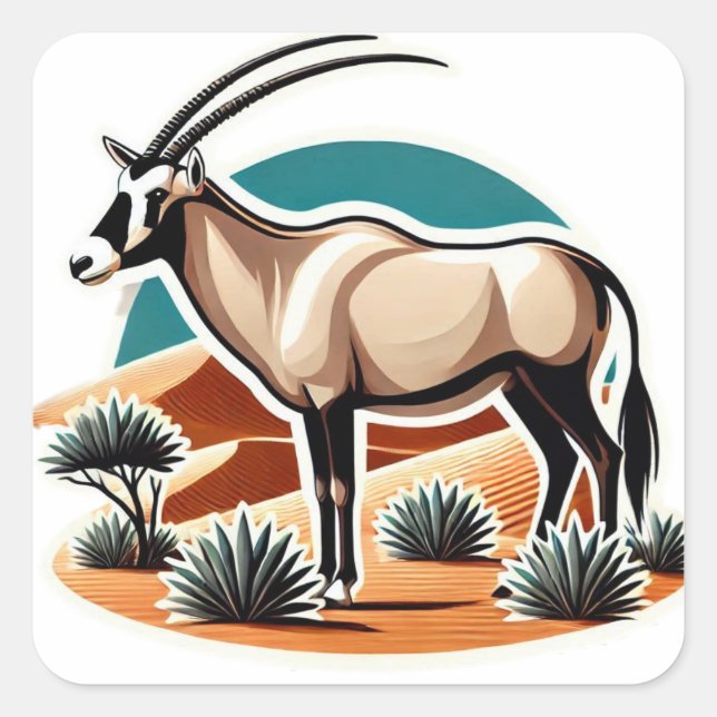 Elegant White Arabian Oryx Quadratischer Aufkleber (Vorderseite)