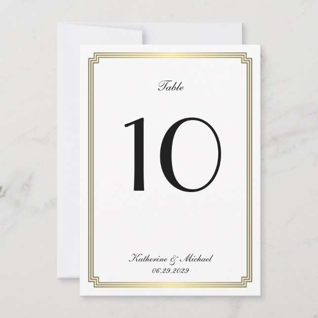 Elegant White Art Deco Wedding Table Number Einladung (Vorderseite)