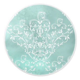 Elegant White auf Aquamarin Damask Keramikknauf