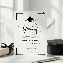 Elegant White Black College Graduation 