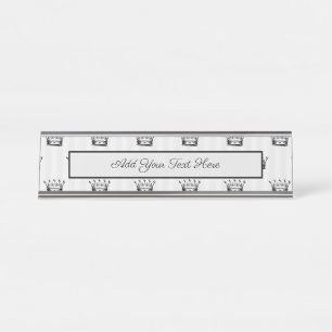 Elegant White Black Crown Vertical Lines Glamorous Schreibtischnamensplakette