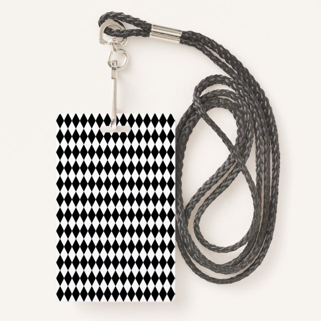 Elegant White Black Harlequin Geometric Rhombuses Ausweis (Vorderseite mit Schlüsselband)