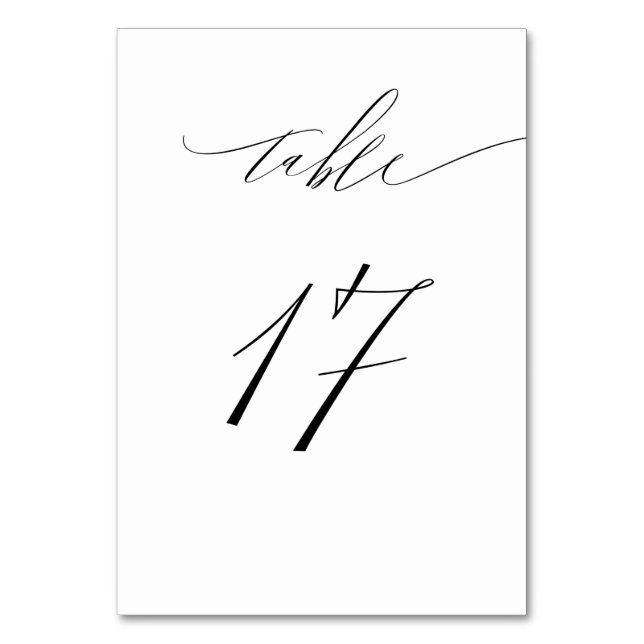 Elegant White Black Modern Script No. 17 Wedding Tischnummer (Vorderseite)