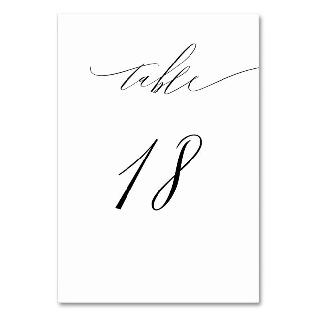 Elegant White Black Modern Script No. 18 Wedding Tischnummer (Vorderseite)