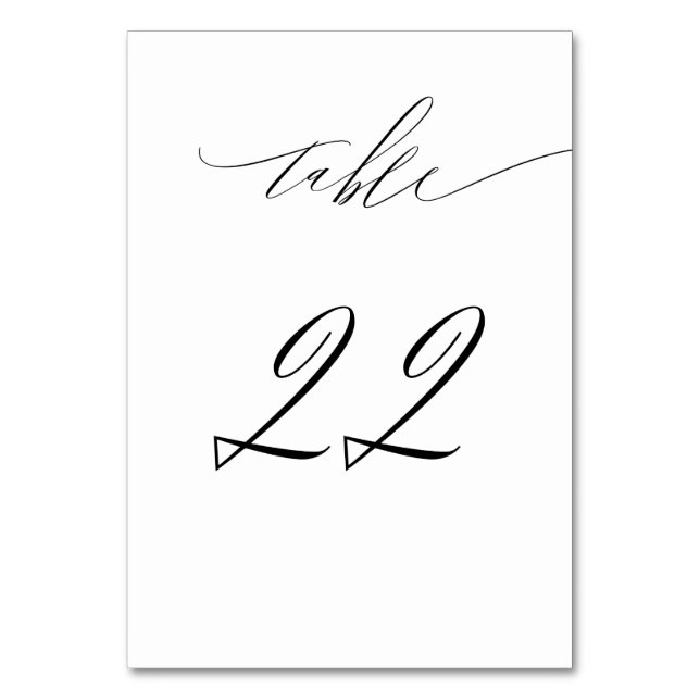 Elegant White Black Modern Script No. 22 Wedding Tischnummer (Vorderseite)