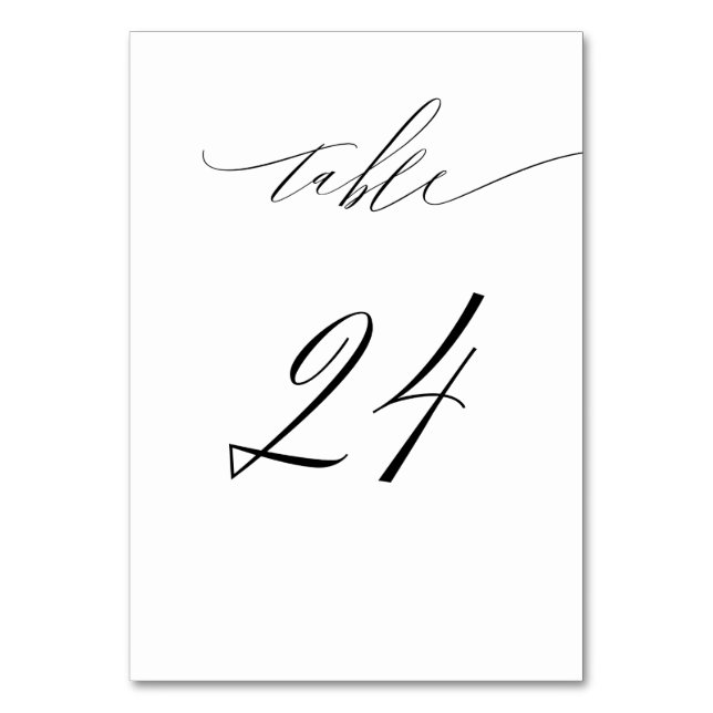 Elegant White Black Modern Script No. 24 Wedding Tischnummer (Vorderseite)