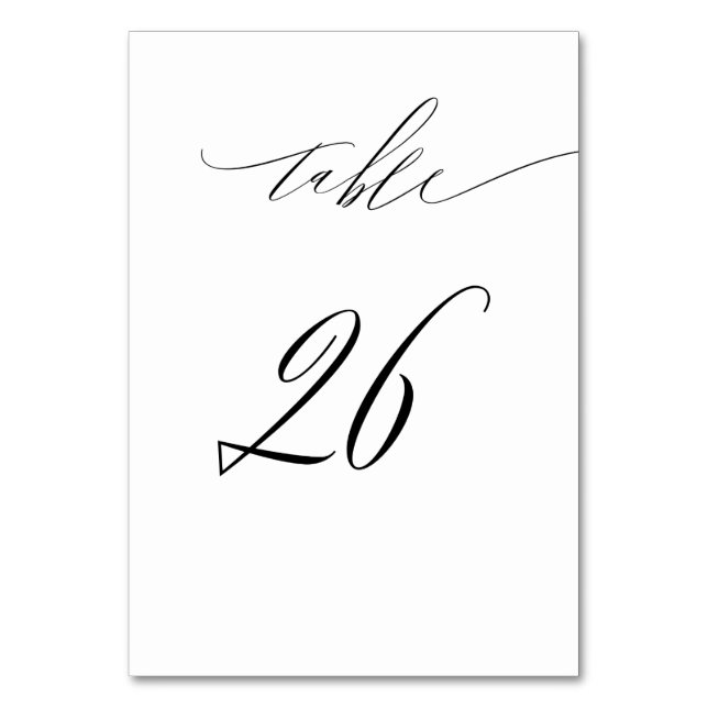 Elegant White Black Modern Script No. 26 Wedding Tischnummer (Vorderseite)