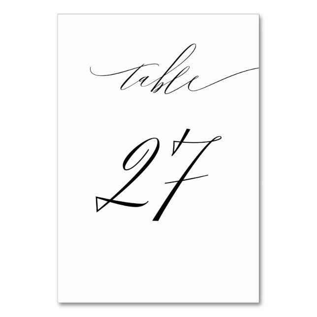 Elegant White Black Modern Script No 27 Wedding Tischnummer (Vorderseite)