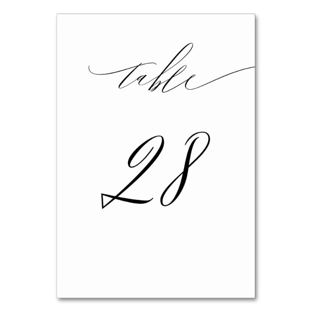 Elegant White Black Modern Script No. 28 Wedding Tischnummer (Vorderseite)