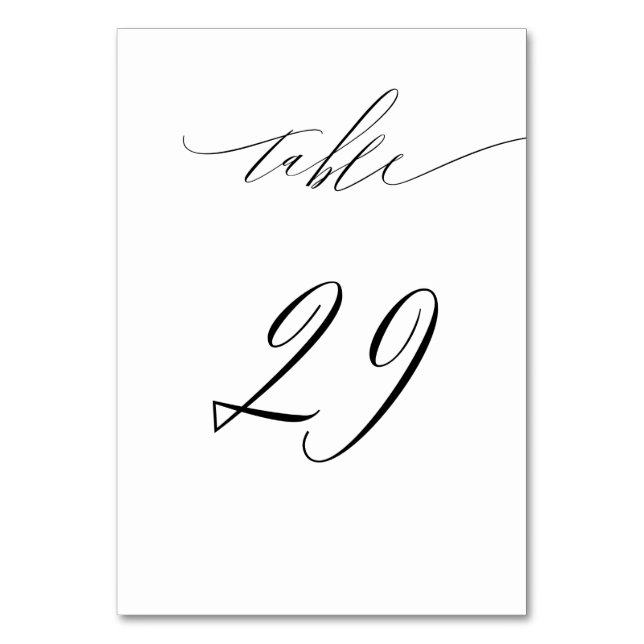 Elegant White Black Modern Script No. 29 Wedding Tischnummer (Vorderseite)