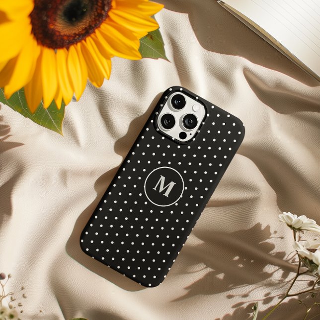 Elegant White & Black Polka Dot Initial 12 Pro Max iPhone 16 Pro Max Hülle (Elegant White & Black Polka Dot Monogram 16 Pro Max Case-Mate iPhone Case)