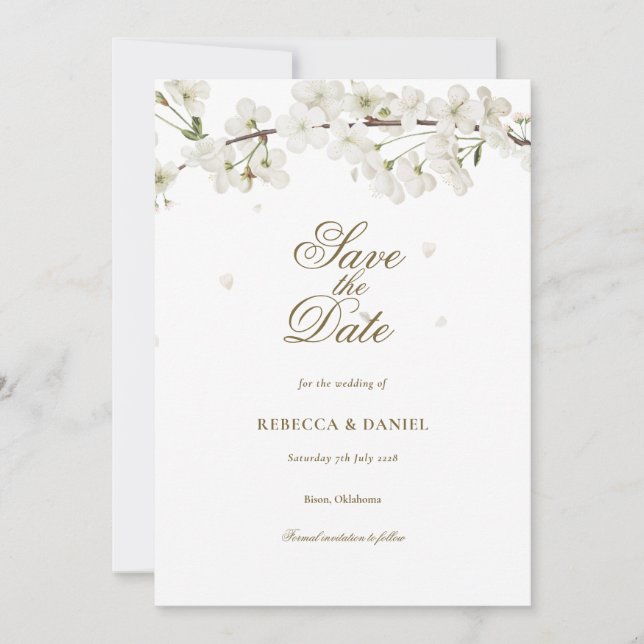 Elegant White Blossom Floral Save the Date (Vorderseite)