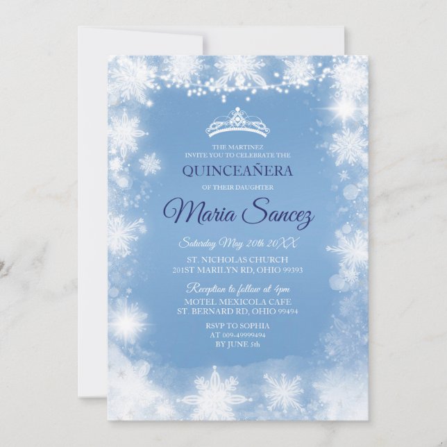 Elegant White & Blue Christmas Mis Ruhige Lage lad Einladung (Vorderseite)
