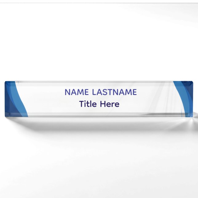 Elegant white & Blue custom name Desk Nameplate Namensplakette (Vorderseite)