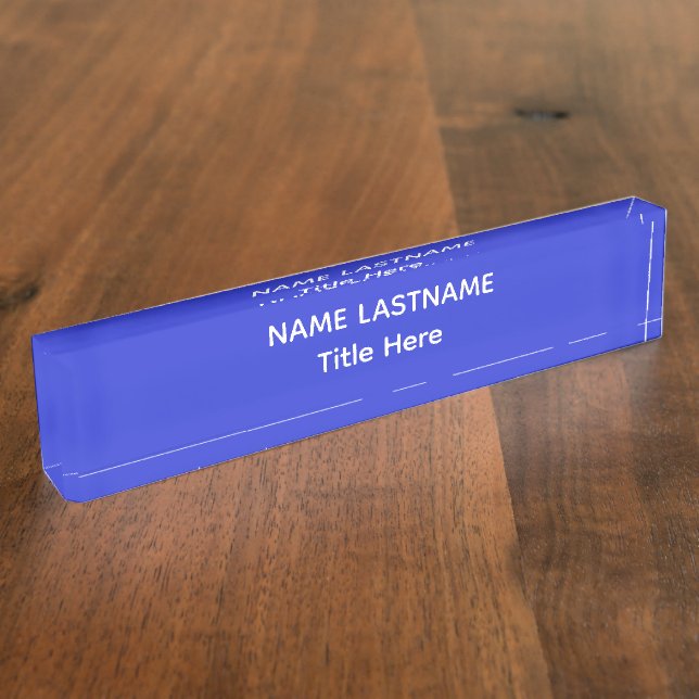 Elegant white & Blue custom name Desk Nameplate Namensplakette (Seite)