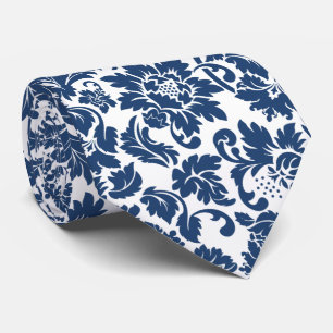 Elegant White & Blue Floral Damasks Krawatte