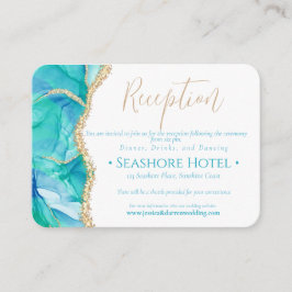 Elegant White Blue Gold Glitter wedding reception Begleitkarte