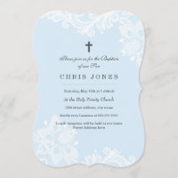 Elegant White Blue Lace Taufe Einladung
