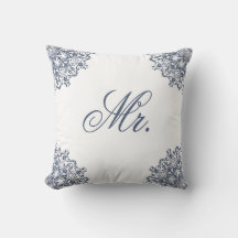 Elegant White Blue Mr & Mrs Matching Seine & Hers