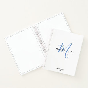 Elegant White Blue Script Monogram Sketchbook Notizbuch