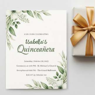 Elegant White Botanical Quinceañera Invitations Einladung