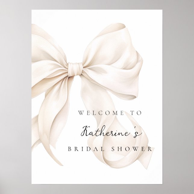 Elegant White Bow Bridal Shower Welcome Poster (Vorne)