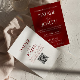 Elegant White Burgundy Minimalist QR Code Wedding Einladung
