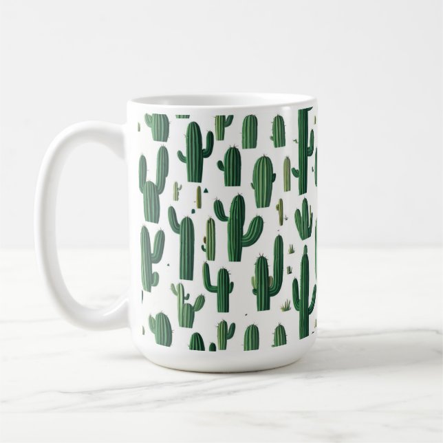 Elegant White Cactus Design Mug (Gauche)