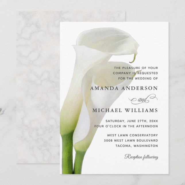 Elegant White Calla Lilies Floral Wedding Einladung (Vorne/Hinten)
