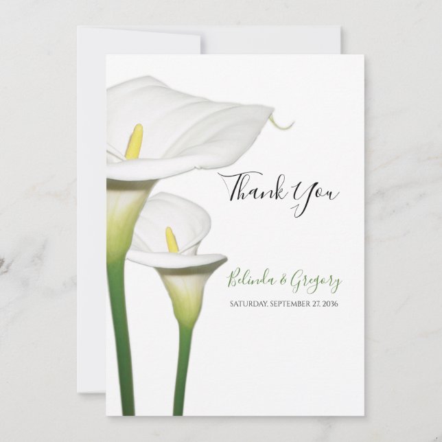 Elegant White Calla Lilies Wedding Dankeskarte (Rückseite)