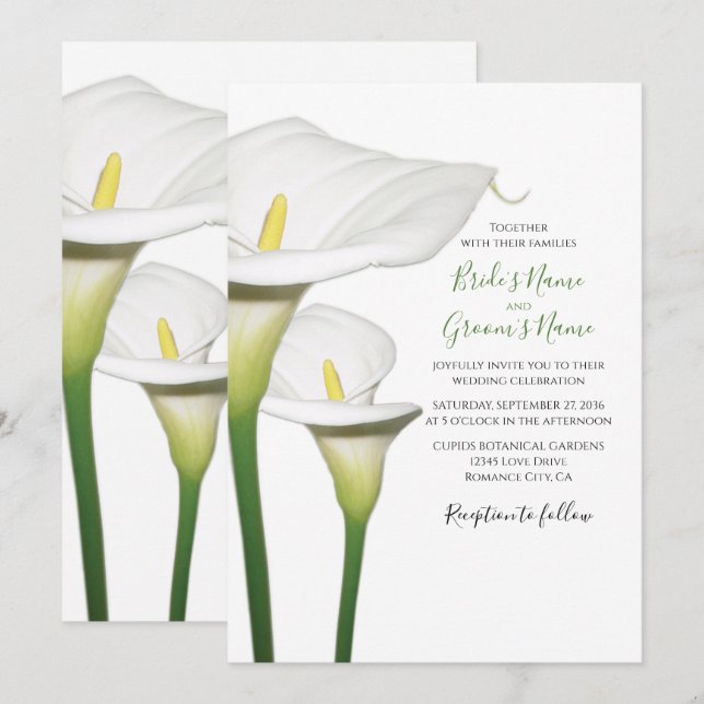 Elegant White Calla Lilies Wedding Einladungen (Vorne/Hinten)