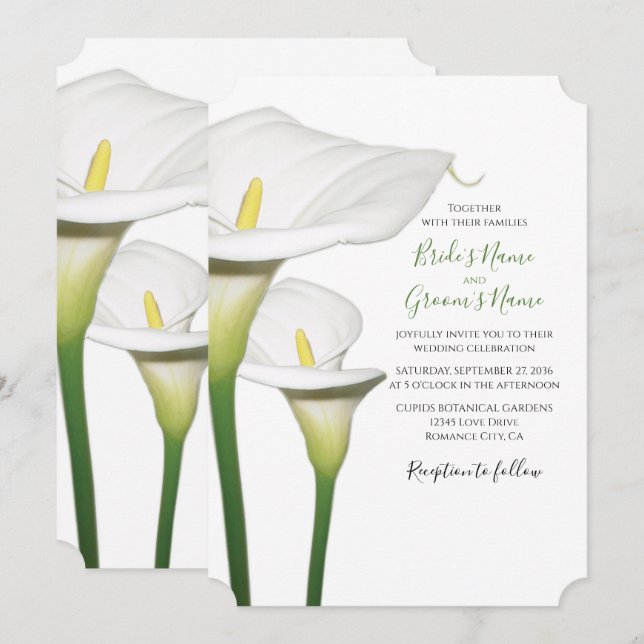 Elegant White Calla Lilies Wedding Einladungen (Vorne/Hinten)