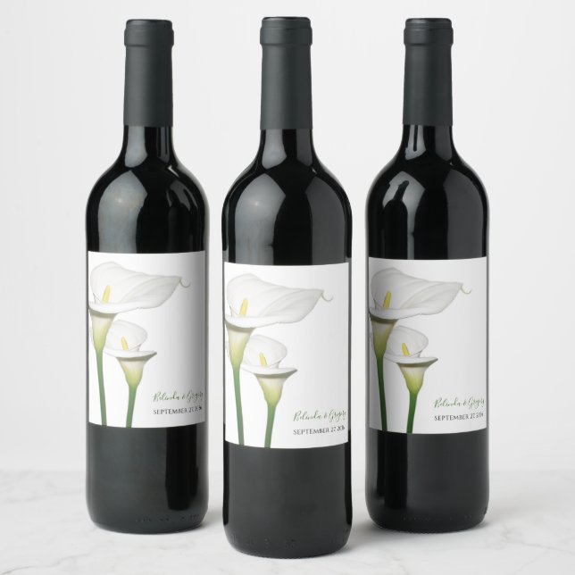 Elegant White Calla Lilies Wedding Weinetikett (Flaschen)