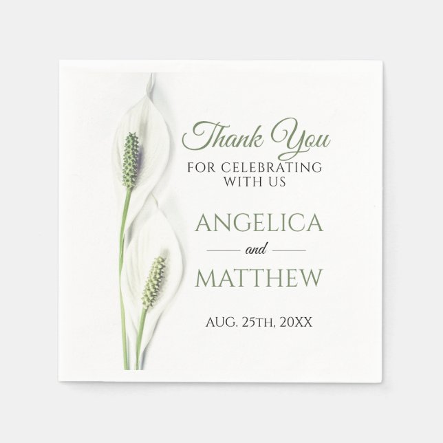 Elegant White Calla Lily Blume Blumenbeweis Vielen Serviette (Vorderseite)