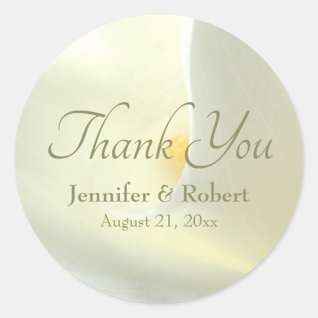 Elegant White Calla Lily Danke Aufkleber (Vorderseite)