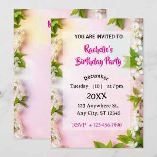 Elegant White Cherry Blossom Floral Birthday Einladung